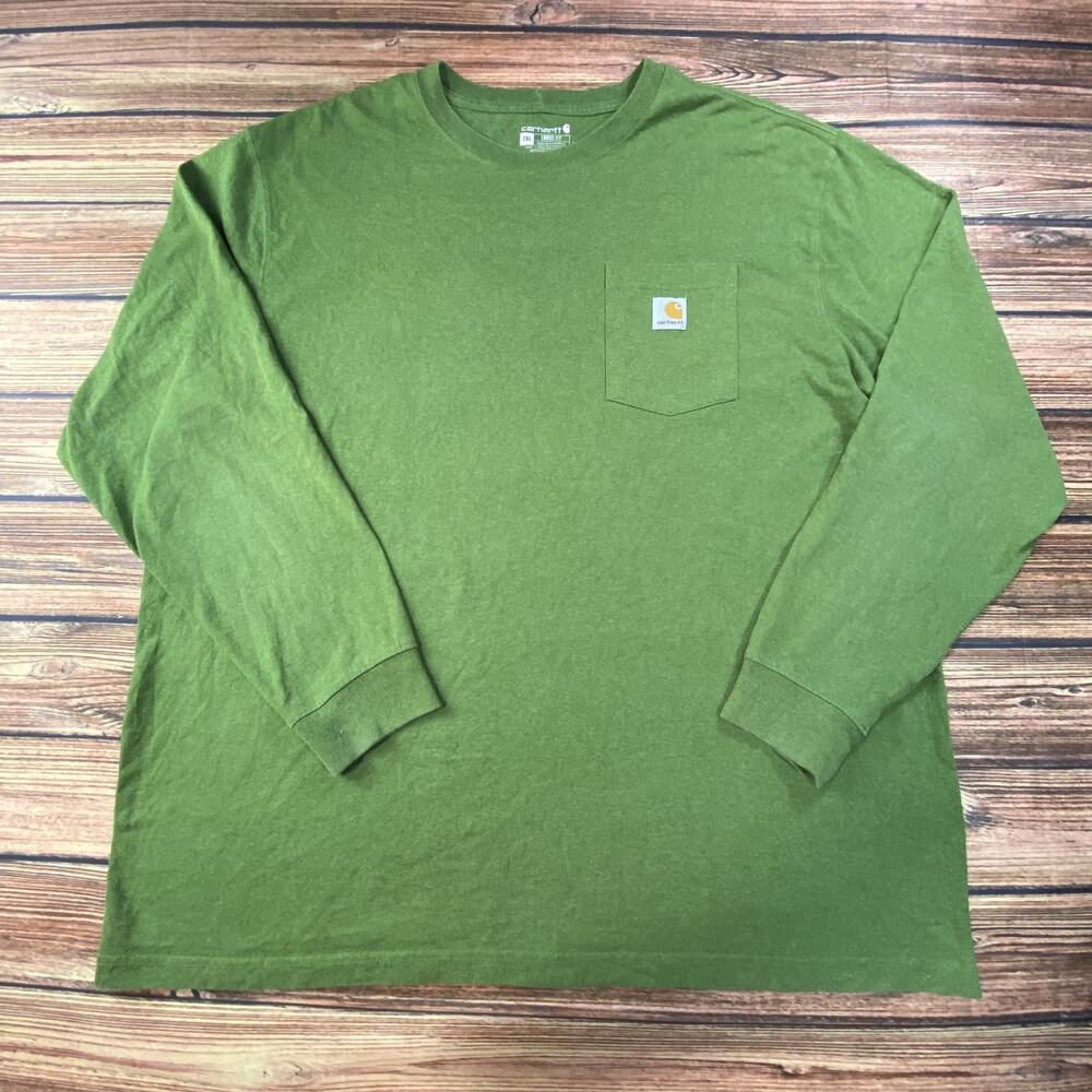 Carhartt T Shirt Mens 2XL Loose Fir Long Sleeve Green Workwear Y2K